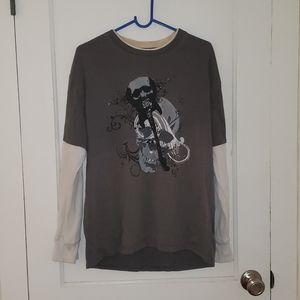Men's L Skull Guitar Tshirt Longsleeve Combo